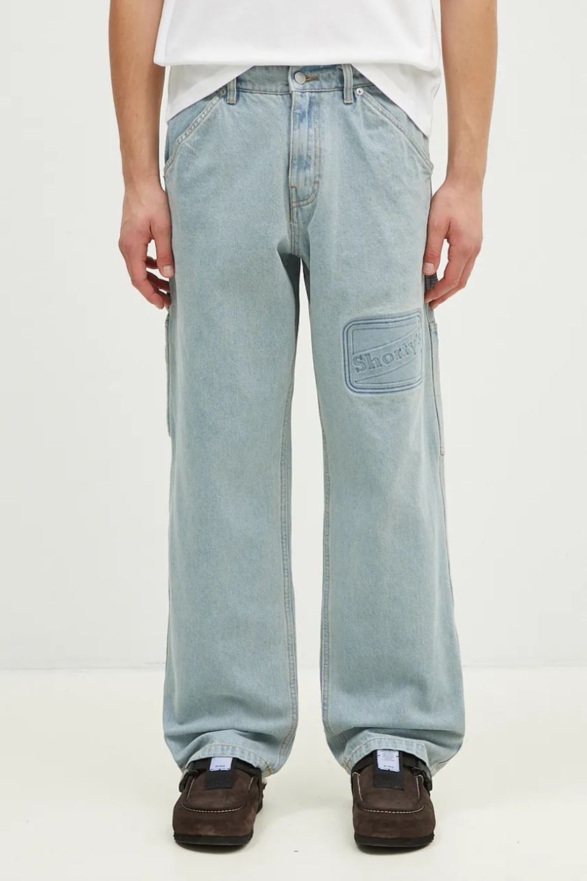 PLEASURES INDIGO BOX LOGO CARPENTER JEANS LIGHT INDIGO